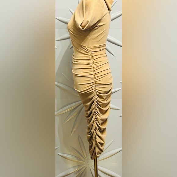 Bardot (NWT) SZ S gold dress w/ruching, bust 34”-36”, waist 26”-32” - Picture 6 of 7